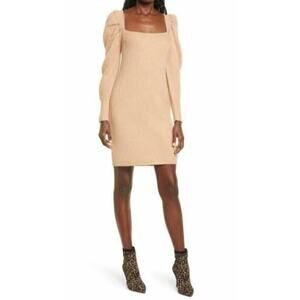 WAYF Leland Long Sleeve Tie Back Sheath Sweater Dress In Camel‎ Small $98